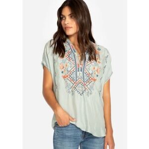 BIYA Johnny Was Matson Embroidered Short Sleeve Top Green M